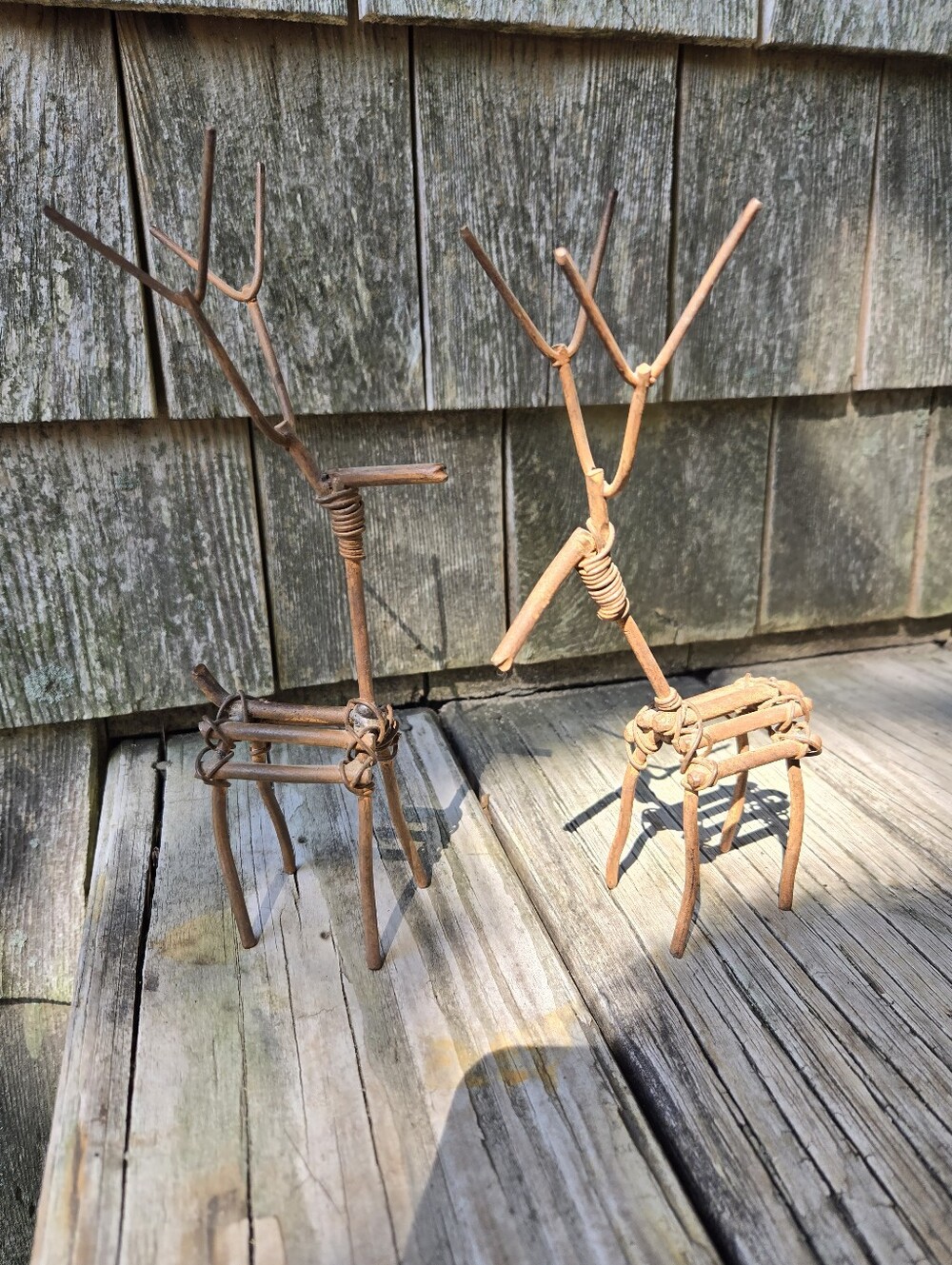 Rustic Primitive Folk Art Brutalist Reindeer Nail Sculptures